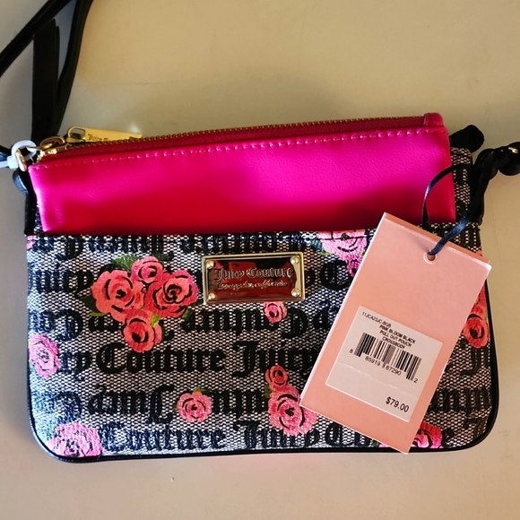 Juicy Couture Handbags - Juicy Couture PullOut Pouch Crossbody Black & Floral Gotchic Style Purse